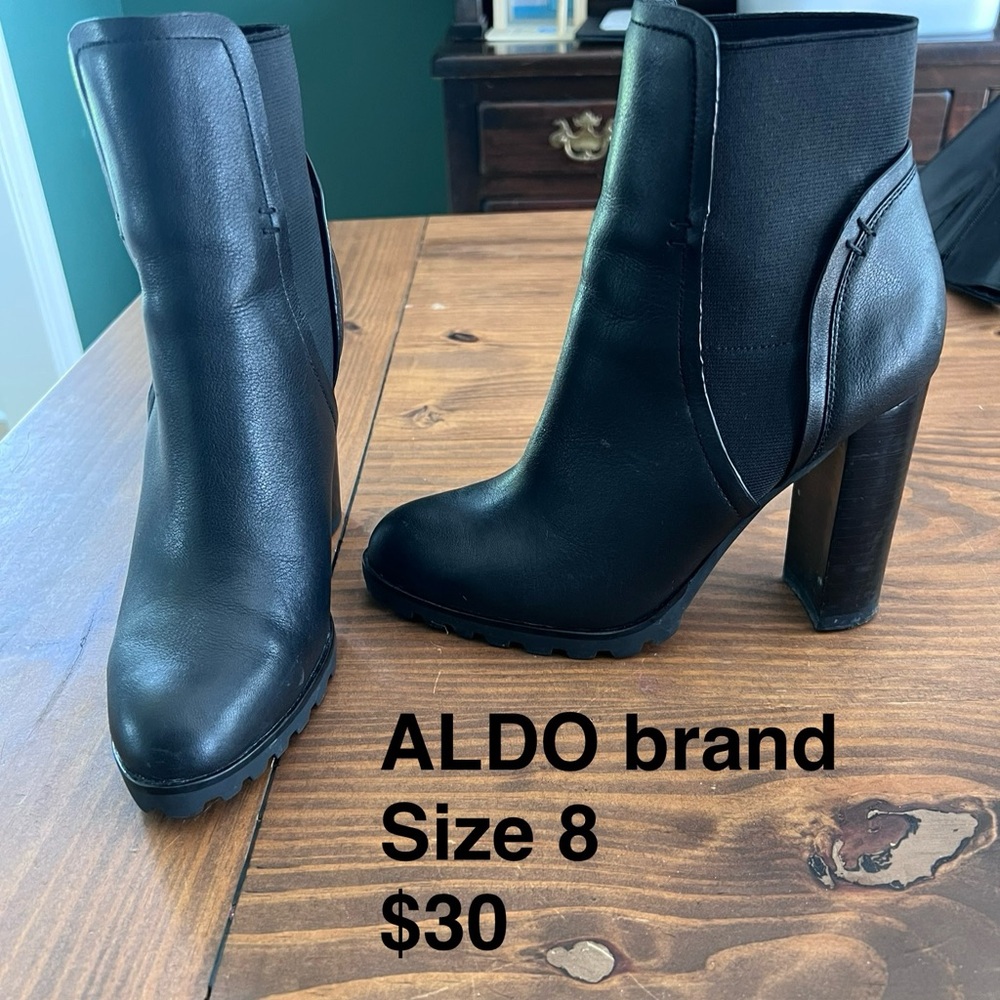 Aldo Black Heeled Boots with Chunky Block Heel
